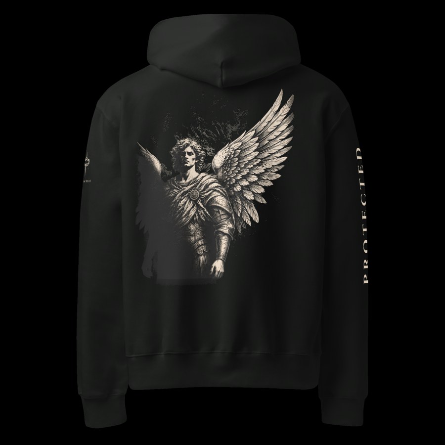 PROTECTED oversized hoodie in vintage black — the archangel back