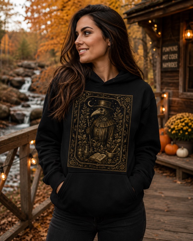 Plague Doctor Hoodie — The apothecary's watchman, hooded twice over — for cold nights and long histories.